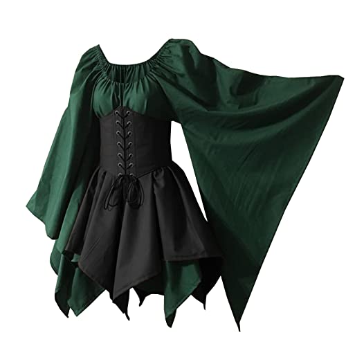 Traditionelles irisches Damenkleid im Renaissance-Stil, mittelalterliches Kostüm, ausgestellte Ärmel, Korsett, Halloween, viktorianisches kurzes Kleid von Bichingda