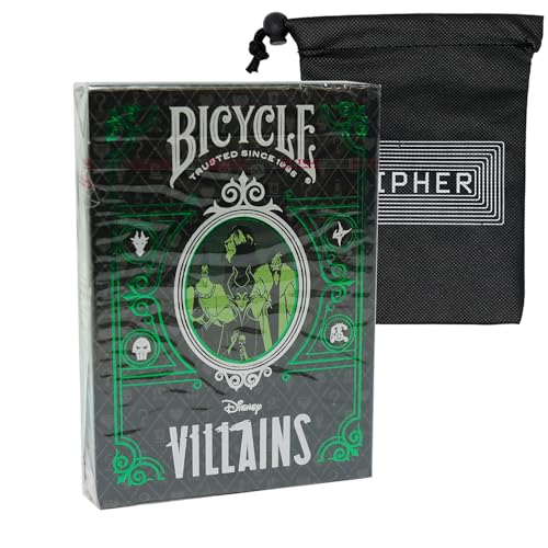 Bicycle Disney Villians Spielkarten – Premium Disney Poker-Größe Deck – inklusive Chiffren-Spielkartentasche (grün) von Bicycle and Cipher Playing Cards