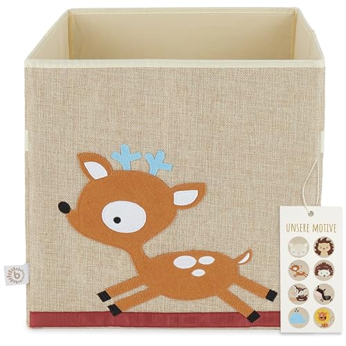 Bieco Aufbewahrungsbox Kinder | REH Motiv ca. 36L faltbar | Süße Spielzeug Kiste für Kallax Regal | Aufbewahrungsbox 33x33x33 | Kallax Boxen für Spielzeug Aufbewahrung | Storage Box Kallax Korb von Bieco