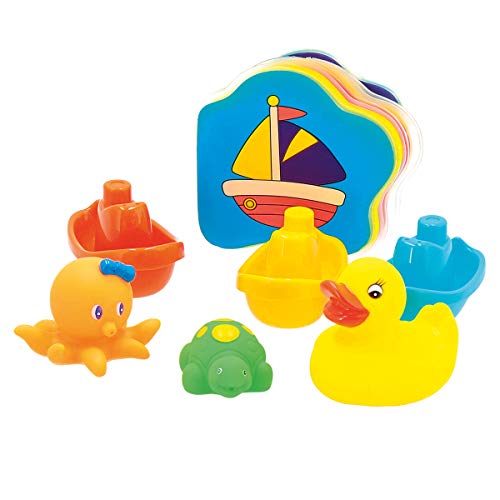 Bieco Badewanne Spielzeug 7 tlg. | Badespass für Kinder Badewanne | Baby Wasserspielzeug Boot & Badeente | Wasserspielzeug Kinder | Boot Badewanne | Badetiere Badewanne Kinder | Baby Badespielzeug von Bieco