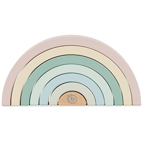 Bieco Motorikspielzeug Baby Regenbogen aus Holz | Regenbogen Bausteine Holz in Pastel Farben | Holz Regenbogen Puzzle | Bogen Steckspiel Holz | Bunter Regenbogen Holz | Motorikspielzeug ab 1 Jahr von Bieco