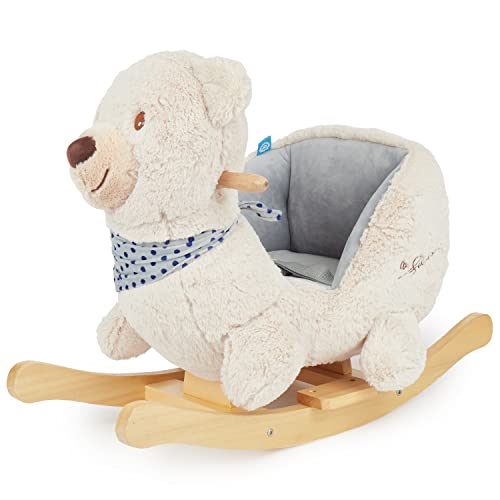 Bieco Plüsch Schaukeltier Bär Creme 62x30x48cm | Schaukelpferd Baby | Schaukeltier Baby | Kinderschaukel Indoor | Baby Wippe | Baby Schaukel | Schaukel Baby Spielzeug ab 1 Jahr | Holz Spielzeug Baby von Bieco