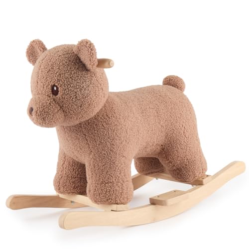 Bieco Plüsch Schaukeltier Bär Mika, 68 cm | Kinder Schaukelstuhl mit Sicherheitsgurt | Baby Schaukel | Schaukel Kleinkind | Schaukeltier Baby | Baby Schaukelwippe ab 9 Monate | Schaukelpferd Holz von Bieco