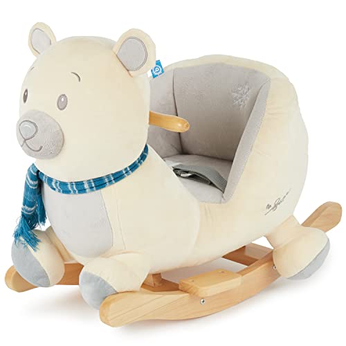 Bieco Plüsch Schaukeltier Eisbär Lars | 60 cm | Kinder Schaukelstuhl mit Sicherheitsgurt | Baby Schaukel | Schaukel Kleinkind | Schaukeltier Baby | Baby Schaukelwippe ab 9 Monate | Schaukelpferd Holz von Bieco