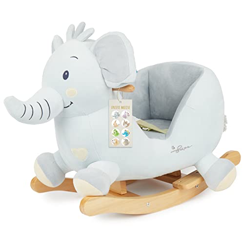 Bieco Plüsch Schaukeltier Elefant Tiko | Kinder Schaukelstuhl m. Sicherheitsgurt | Baby Schaukel | Schaukel Kleinkind | Schaukeltier Baby Zimmer | Baby Schaukelwippe ab 9 Monate | Schaukelpferd Holz von Bieco