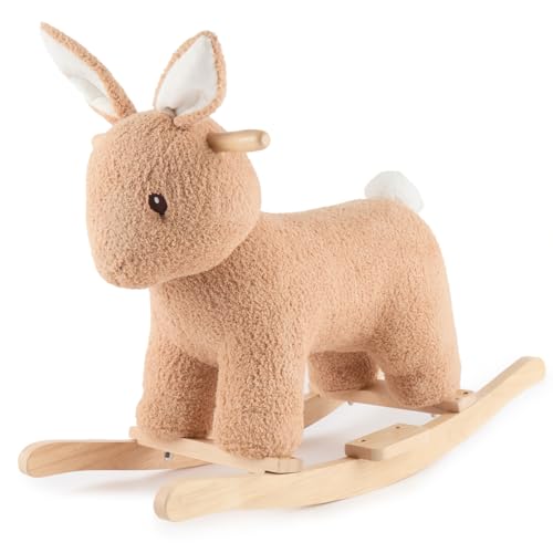 Bieco Plüsch Schaukeltier Hase Fine, 68 cm | Kinder Schaukelstuhl mit Sicherheitsgurt | Baby Schaukel | Schaukel Kleinkind | Schaukeltier Baby | Baby Schaukelwippe ab 9 Monate | Schaukelpferd Holz von Bieco