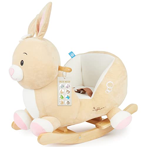 Bieco Plüsch Schaukeltier Hase Hopsi, 60 cm | Kinder Schaukelstuhl mit Sicherheitsgurt | Baby Schaukel | Schaukel Kleinkind | Schaukeltier Baby | Baby Schaukelwippe ab 9 Monate | Schaukelpferd Holz von Bieco