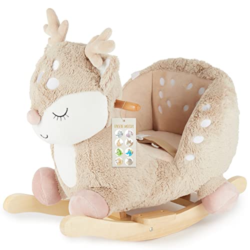 Bieco Plüsch Schaukeltier REH, 60 cm | Kinder Schaukelstuhl mit Sicherheitsgurt | Baby Schaukel | Kleinkind |Schaukelwippe ab 9 Monate | Schaukelpferd Holz von Bieco