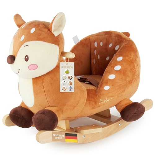 Bieco Plüsch Schaukeltier REH Lina, 60 cm | Kinder Schaukelstuhl mit Sicherheitsgurt | Schaukel | Kleinkind | Baby Schaukelwippe ab 9 Monate | Schaukelpferd Holz von Bieco