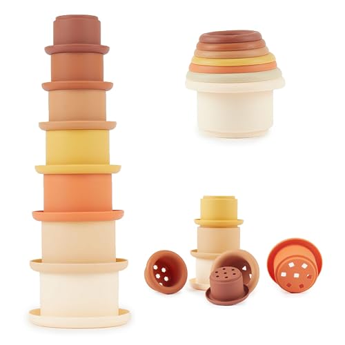 Bieco Silikon Baby Stapelbecher Chocolate Bliss Baby Stapelturm ab 1 Jahr | Stapelbecher Baby bpa frei | Baby Stapelbecher | Stapelturm Baby Stapelspielzeug Stapelsteine baby Mädchen Spielzeug von Bieco