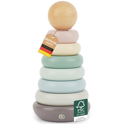 Bieco Stapelturm Baby | Stapelspiel ab 1 Jahr | Steckspiel Ringe | Holzspielzeug Baby greifen lernen | Motorikspielzeug Baby Holz Ringpyramide Baby Steckturm Holz Baby Regenbogen Holz Baby mint von Bieco