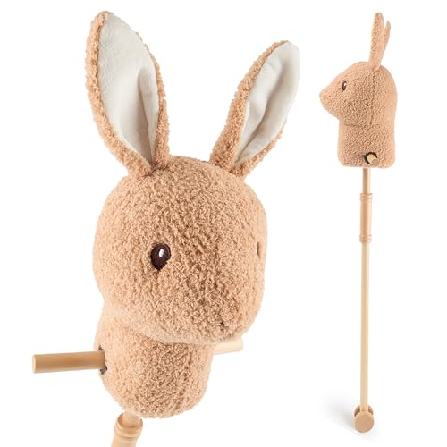 Bieco Steckenpferd Kinder Hase Fine | Hobby Horse Pferde | Steckenpferd Rollen | Steckentier Holz Pferd Stab | Stock Pferde Schöne Steckenpferde für Kinder Stockpferd Kleinkind Zubehör von Bieco