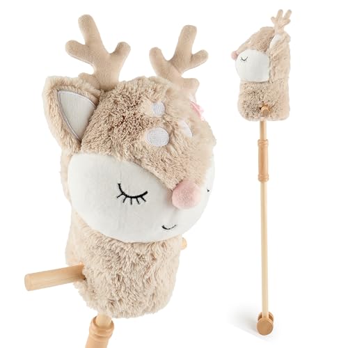 Bieco Steckenpferd Kinder Reh Ella | Hobby Horse Pferde | Steckenpferd Rollen | Steckentier Holz Pferd Stab | Stock Pferde Schöne Steckenpferde für Kinder Stockpferd Kleinkind Zubehör von Bieco