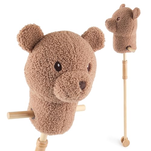 Bieco Steckenpferd Kinder Bär Mika | Hobby Horse Pferde | Steckenpferd Rollen | Steckentier Holz Pferd Stab | Stock Pferde Schöne Steckenpferde für Kinder Stockpferd Kleinkind Zubehör von Bieco