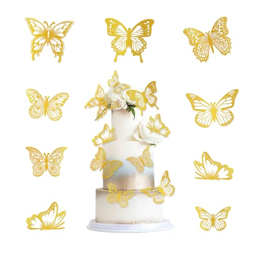 Bieiyhe 36 Stück 3D Schmetterling Cupcake Topper Hochzeit Kuchen Deko Schmetterlinge Deko Torte Hohle Tortendeko Geburtstag Mädchen Happy Birthday Kuchendeko Cake Dekoration für Party -Gold von Bieiyhe