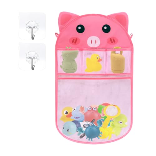 Bieiyhe Badewannenspielzeug Aufbewahrung,Badespielzeug Aufbewahrung,Badespielzeug Netz,Badewannen Organizer,Badespielzeug Netztasche,Bad Spielzeug Organizer Mit 2 Haken, Bath Toy Organizer-Ferkel von Bieiyhe