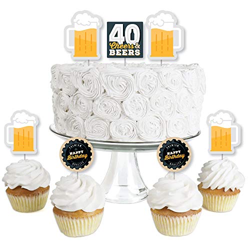 Big Dot of Happiness Dessert-Cupcake-Topper mit Aufschrift "Cheers and Beers to 40 Years", transparent, 24 Stück von Big Dot of Happiness