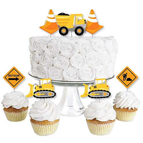 Big Dot of Happiness Dig It – Construction Party Zone – Dessert-Cupcake-Topper – Babyparty oder Geburtstagsparty klare Leckerli-Picker – Set mit 24 Stück von Big Dot of Happiness