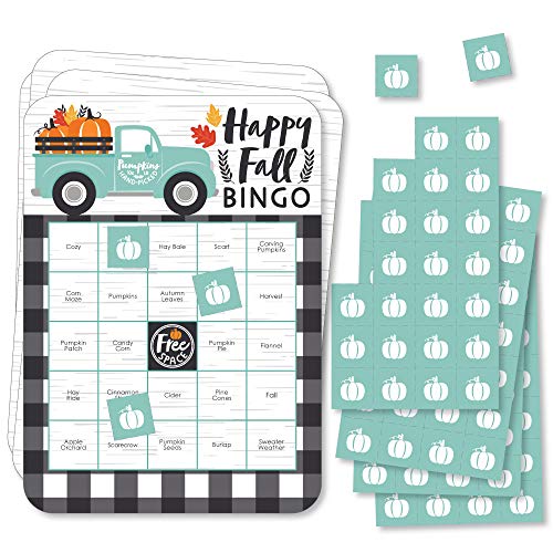 Big Dot of Happiness Happy Fall Truck – Bingo-Karten und Marker – Ernte-Kürbis-Party-geformtes Bingo-Spiel – 18 Stück von Big Dot of Happiness