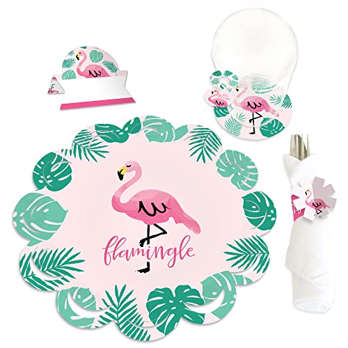 Big Dot of Happiness Pink Flamingo – Party wie eine Ananas – tropisches Sommer-Party-Ladegerät und Tischdekorationen – Ladegerät-Set – Gedeck für 8 Personen von Big Dot of Happiness