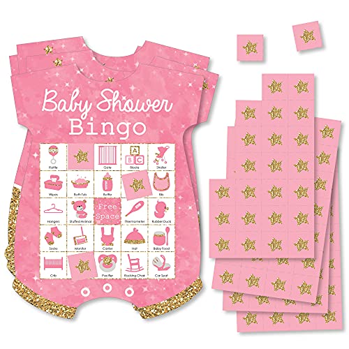 Big Dot of Happiness Pink le le le Little Star – Bilder-Bingo-Karten und Marker, Bingo-Spiel in Form einer Babyparty, 18 Stück von Big Dot of Happiness