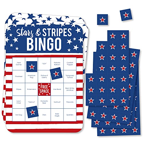 Big Dot of Happiness Stars and Stripes – Bar Bingo Karten und Marker – Patriotisches Party-Bingo-Spiel – 18 Stück von Big Dot of Happiness