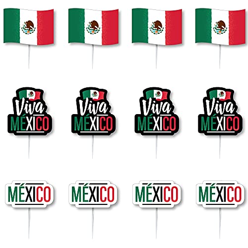 Viva Mexico – Dessert-Cupcake-Topper – mexikanischer Unabhängigkeitstag Party klare Leckerli-Picker – Set mit 24 Stück von Big Dot of Happiness