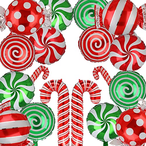 Weihnachten Zuckerstange Ballon Set Pfefferminz Mylar Ballons Rot Grün Strudel Folienballons Geburtstag Deko Lieferungen Süßigkeitenland Thema 18 Stück Kit von Big Eye Owl