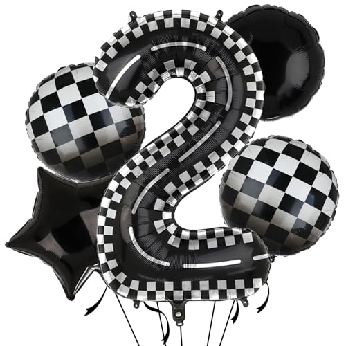 XXL Rennstrecken Zahl 2 Folienballons Schwarz Weiß Rennauto Ballon 5 Stück Mylar Helium Zahlen 2 Rennwagen Checkered Autos Luftballon Party Deko Geburtstags Race Car Theme 100cm XXL Rennstrecken Zahl 2 Folienballons Schwarz Weiß Rennauto Ballon 5 Stück Mylar Helium Zahlen 2 Rennwagen Checkered Autos Luftballon Party Deko Geburtstags Race Car Theme 100cm von Big Eye Owl
