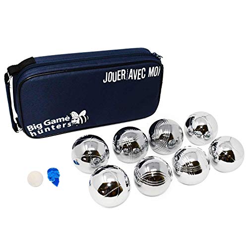 Big Game Hunters 8 Boules Set mit Rostschutz und Luxuriöser Tragetasche aus Segeltuch - Robustes 8 Boules Set, Poliert und Graviert Offizielle Größe von Big Game Hunters