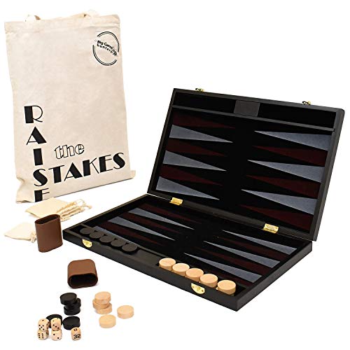 Big Game Hunters Backgammon-Set mit tragbarem, faltbarem Holzbrett und Baumwoll-Tragetasche von Big Game Hunters