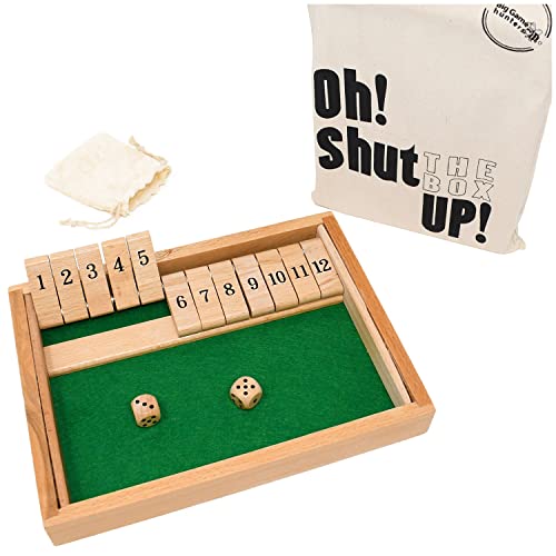 Big Game Hunters Deluxe 12 Zahlen Shut the Box Spiel Massivholz mit luxuriöser Baumwolltasche von Big Game Hunters