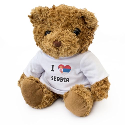 Big Red Egg Teddybär mit Aufschrift "I Love Serbia" – niedlich, weich, kuschelig, liebenswert – Geschenk von Big Red Egg