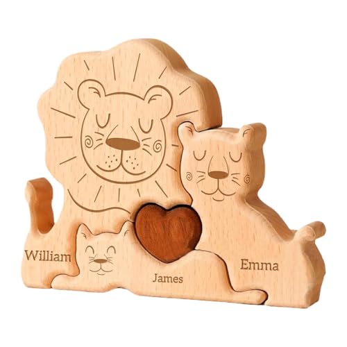 Löwenfamilie Holzpuzzle, Holzpuzzle Für Kinder, Holzs Löwen Skulptur Kunstpuzzle Als Desktop Dekoration Statue Geschenk von Bigaeeo