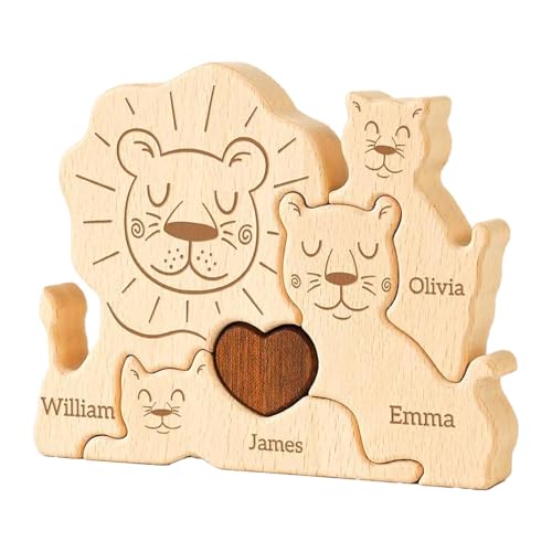 Löwenfamilie Holzpuzzle, Holzpuzzle Für Kinder, Holzs Löwen Skulptur Kunstpuzzle Als Desktop Dekoration Statue Geschenk von Bigaeeo