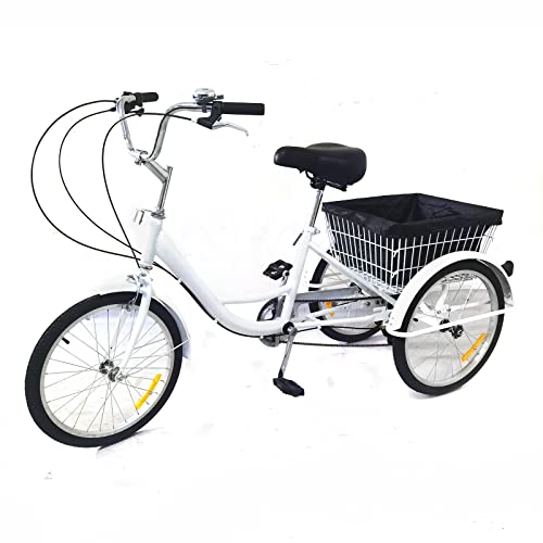 20 Zoll 8 Speed Folding Dreiräder für Erwachsene, mit Einkaufskorb Hält 242.5 lbs. Verstellbarer Sitz, Geschwindigkeit, Fahrräder 3 Räder Antirutsch und Verschleißfeste (Weiß) von Biggittig