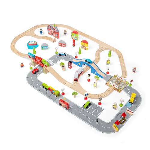 Bigjigs Rail BJT032 City Road and Railway Set Pisten, bunt von Bigjigs Rail