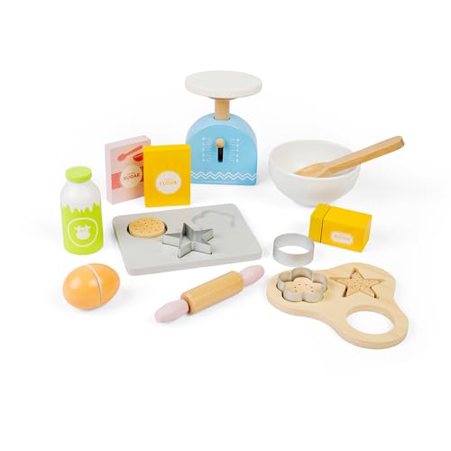 Bigjigs Toys - Backkeekies Set - 15 Spielstücke Holzfutter, Spielzeugküchenzubehör, Rollenspiel für Kinder, nachhaltige Geschenke und Spielsets, 18 Monate alt + von Bigjigs Toys