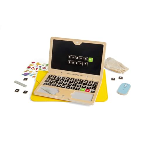 Bigjigs Toys Tech Set - 95pcs Holz Laptop Spielzeug mit Tafelbildschirm, Pretend Play Sets & Zubehör für Kleinkinder & Kinder, Vorschule Frühe Lernaktivität, Kindergeschenke, ab 3 Jahren von Bigjigs Toys