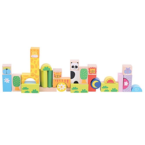 Bigjigs BB081 Safari Animal Building Blocks, Cat,Puppy blockspiele, bunt von Bigjigs Toys