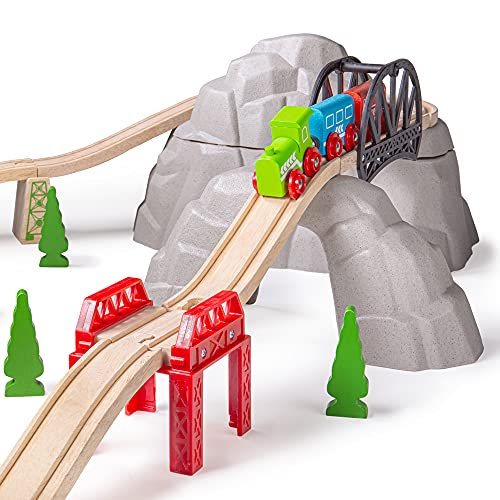 Bigjigs - Rocky Mountain Expansion Pack Autos Slot, Tracks und Zubehör, Mehrfarbig (BJT139) von Bigjigs Rail