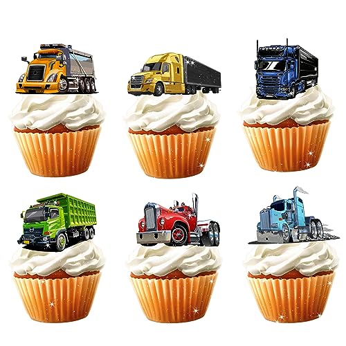 18pcs Truck Cupcake Toppers for Boys Men Happy Birthday Transportations Theme Party Supplies Semi Truck Birthday Party Decorations Glitter Truck Cake Decorations von Bijeoda