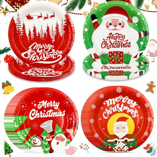 Bikasun Weihnachten Partygeschirr Set, Weihnachten Party Deko Weihnachts Pappteller, Weihnachts-Elch Schneeflocken Weihnachtsmann, Severs 40 Gäste, Party Partygeschirr von Bikasun