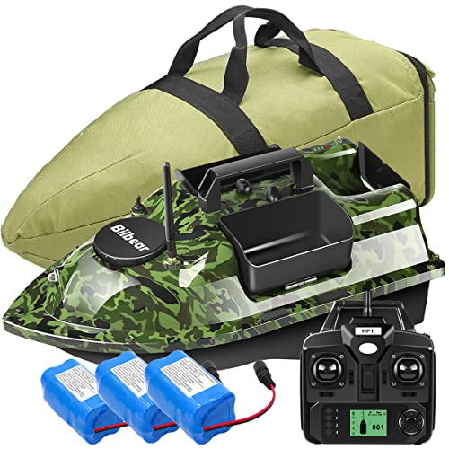 Bilbear GPS Köderboot Futterboot mit Echolot und GPS Köderlieferboot Karpfenfischen Angelköderboot,Fischfinder mit Sonarsensor,Ersatz-Akku,Handtasche (Camo Boot) von Bilbear