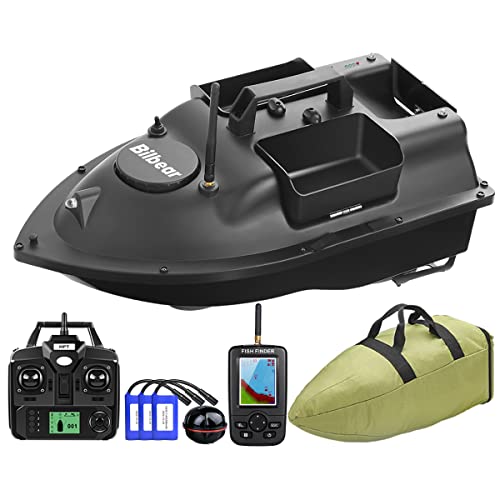 RC Köderboot Futterboot mit GPS,Angelköderboot mit 3 Katapult-Köderbehältern Karpfenfischen Fischfind Boot,Fischfinder mit Sonarsensor,Ersatzbatterien,Handtasche (Schwarz Boot mit Fischfinder) von Bilbear