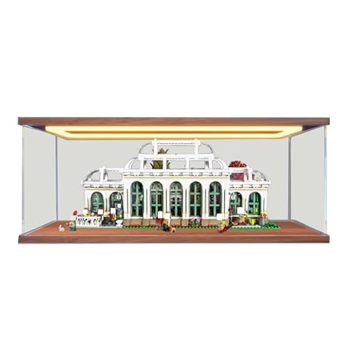 BilliColors Acryl-Vitrine für Lego City 21353, anwendbar für den botanischen Garten, als Geschenk (nur Vitrine) (Nussbaumboden + Hintergrund) von BilliColors