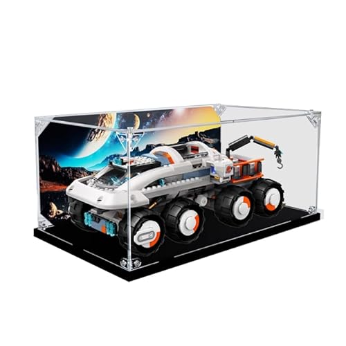 BilliColors Acryl-Vitrine für Lego City 60432, anwendbar für Command Rover und Kranlader, Weltraum-Design-Displaybox, Geschenk (nur Vitrine) (schwarze Unterseite + Hintergrund) von BilliColors