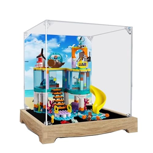 BilliColors Acryl-Vitrine für Lego Friends 41736, anwendbar für Seerettungszentrum, entworfene Displaybox, Geschenk (nur Vitrine) (Holzboden 1) von BilliColors