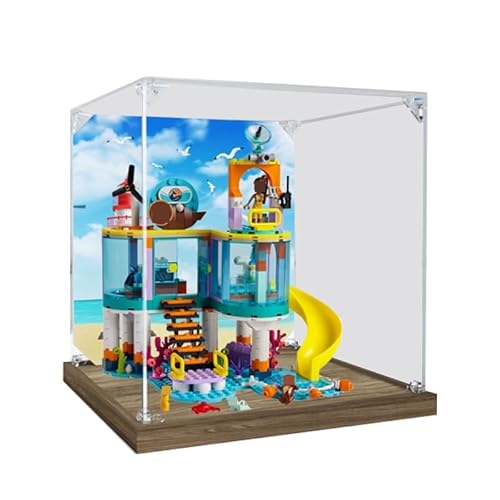 BilliColors Acryl-Vitrine für Lego Friends 41736, anwendbar für Seerettungszentrum, entworfene Displaybox, Geschenk (nur Vitrine) (Holzboden 2) von BilliColors