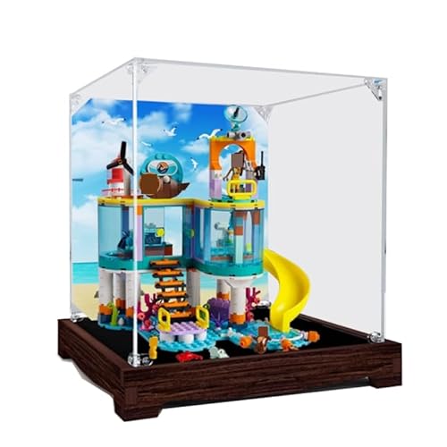 BilliColors Acryl-Vitrine für Lego Friends 41736, anwendbar für Seerettungszentrum, entworfene Displaybox, Geschenk (nur Vitrine) (Nussbaumboden) von BilliColors